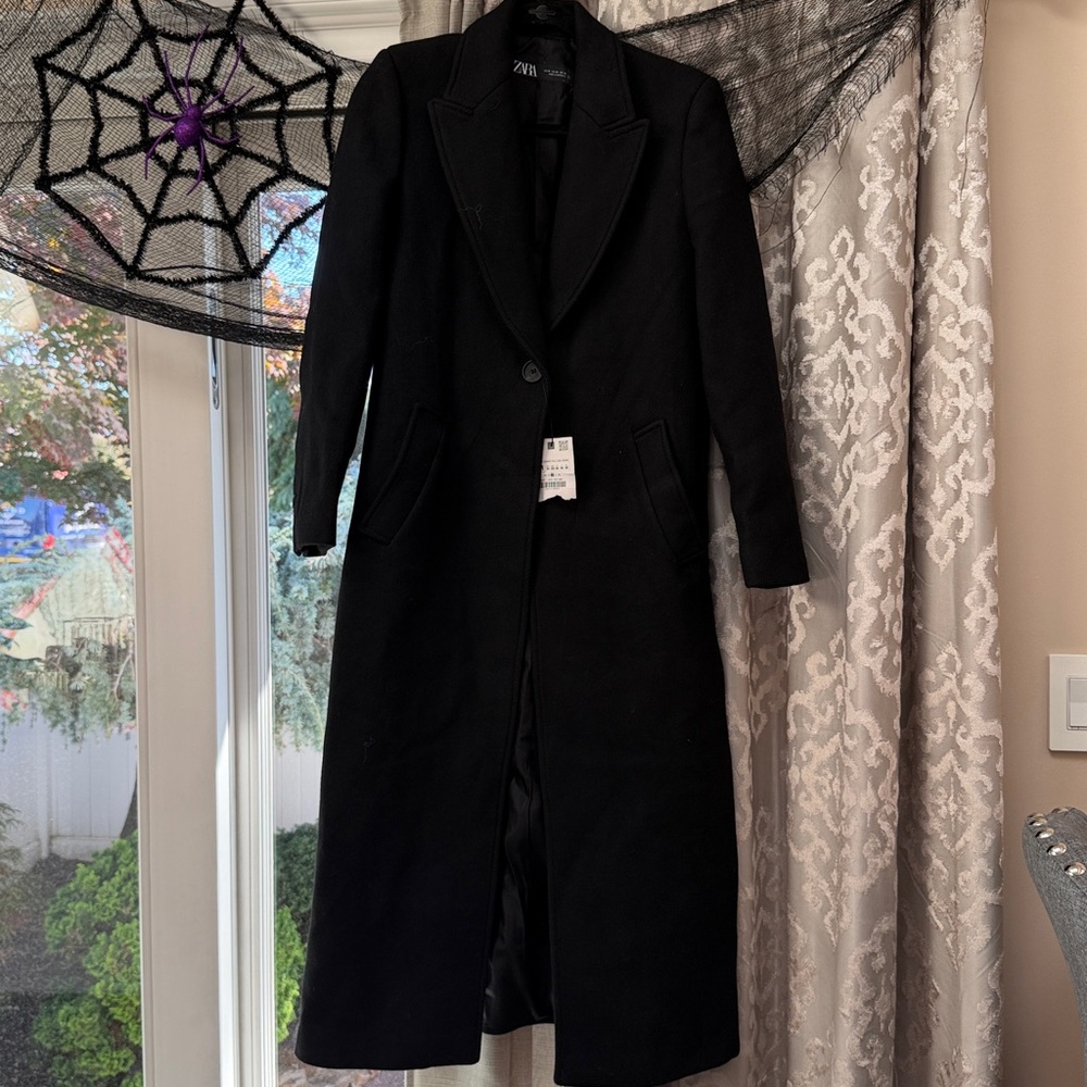 Zara Black Long Dress Pea Coat Size Medium - Picture 15 of 15